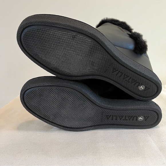 Aquatalia Cameron Black Leather Fur Wedge Ankle Boots Size 7 Women’s - Picture 9 of 15